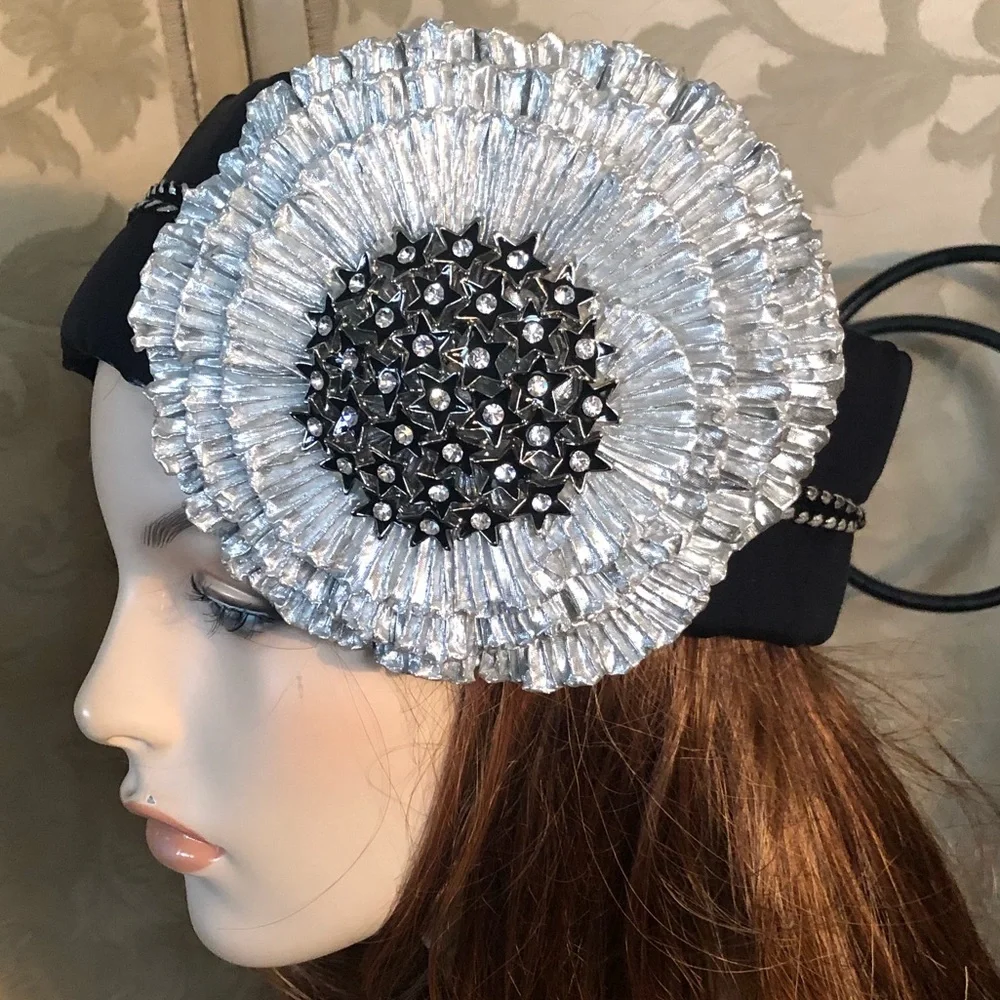 Antique Black & Silver Flapper Headband - Picture 2 of 7